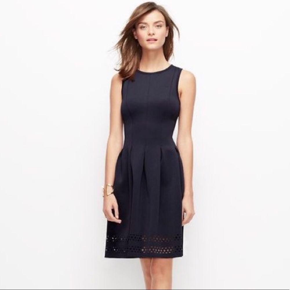 Ann Taylor A-Line Black Dress Laser Cut Hem 4